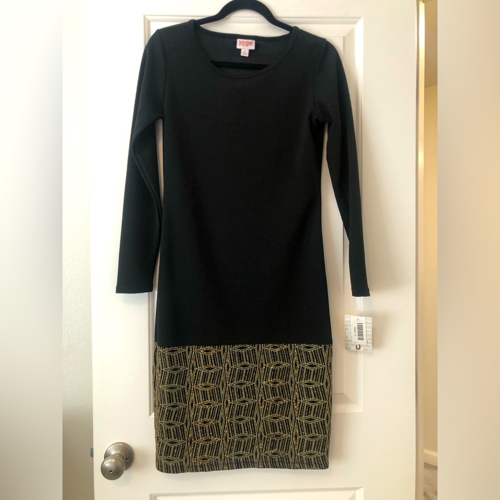 NWT LuLaRoe Black & Gold ‘Dipped’ Debbie Dress